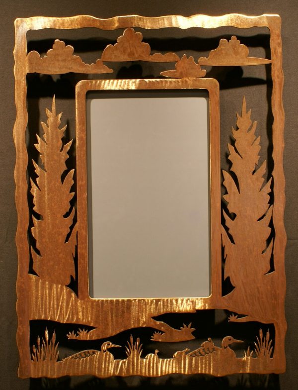 Rustic Loon Scene Framed Mirror - Steel Appeal